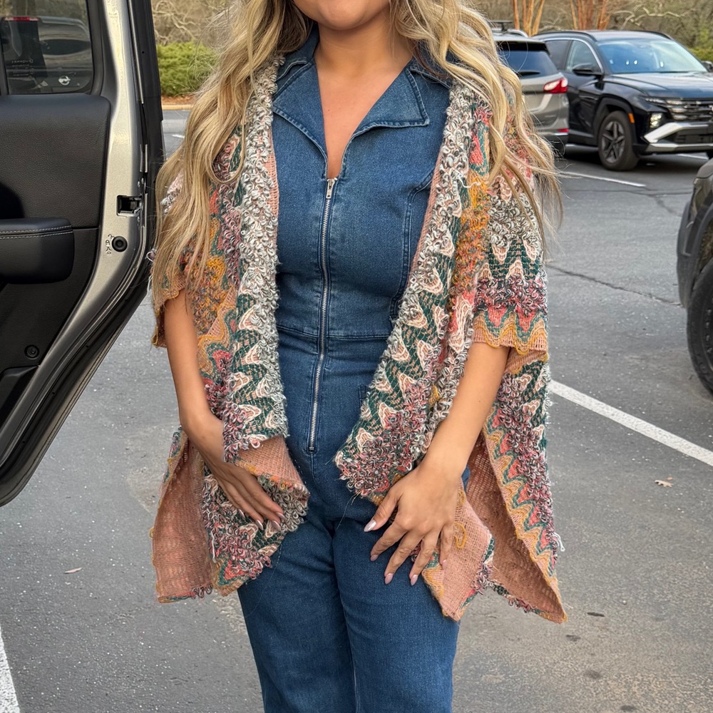 Anthropologie Akemi + Kin Alva Textured Chevron Wrap Sweater Kimono